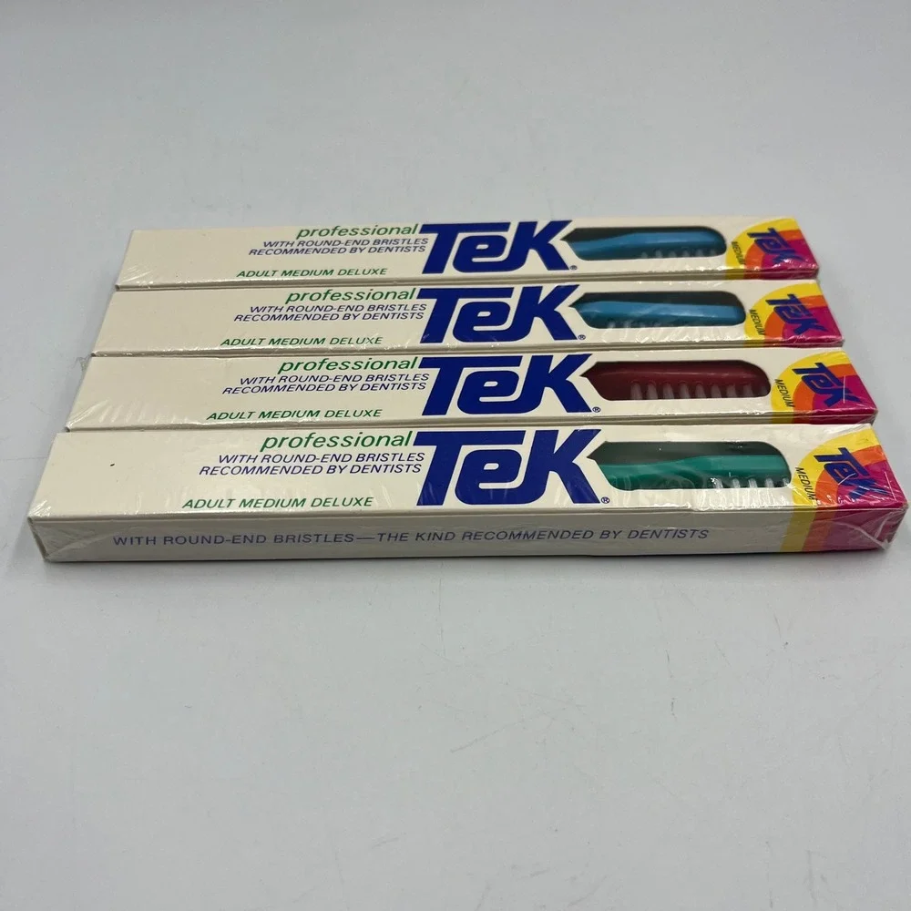 Tek Toothbrush Multi Adult OS 1985 Vintage Professional Medium 4 Pack NEW